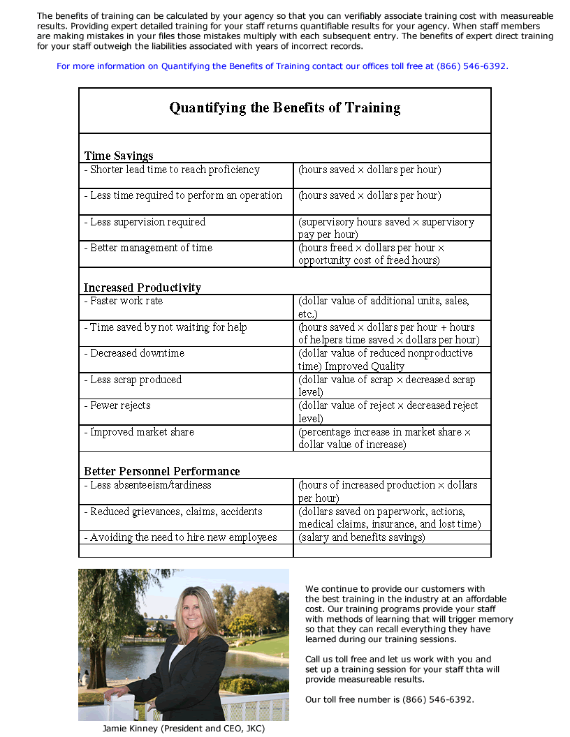 Jamie Kinney Consulting Quantifying the benefits of training and consulting